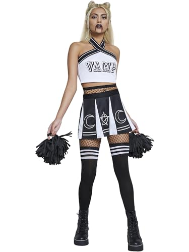 Smiffys Fever Vamp Cheerleader, schwarz-weiß, mit Top, Rock, Socken und Pompons von Smiffys