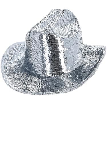 Smiffys Fever-Deluxe-Pailletten-Cowgirl-Hut, Silber von Smiffys