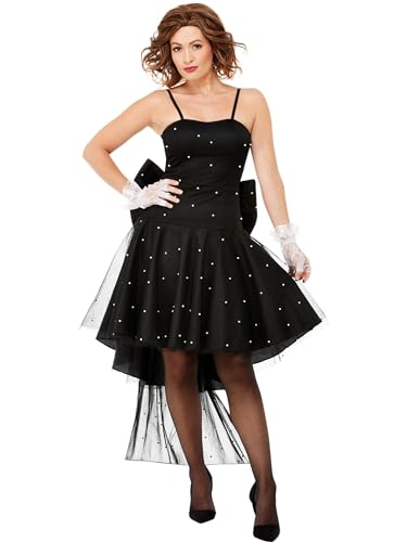 Smiffys 80er Jahre Rara-Kleid, Schwarz, Schleifen- & Zug-Design-Detail von Smiffys