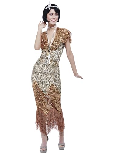 Smiffys Flapper-Kostüm, Gold, mit Kleid und Fellstola Smiffys Flapper-Kostüm, Gold, mit Kleid und Fellstola von Smiffys