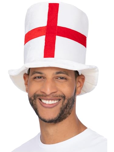 Smiffys 56392 Deluxe England Flag Zylinderhut, Uni, Erwachsene, Rot, Einheitsgröße, Rot/Ausflug, einfarbig (Getaway Solids), Einheitsgröße von Smiffys