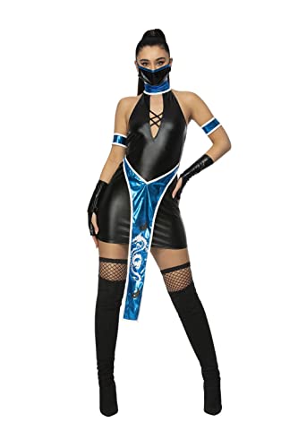 Smiffys Fever Blaues Ninja-Kostüm, Kleid, Handschuhe, Maske und Armmanschetten von Smiffys