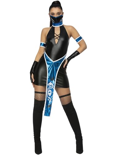 Smiffys Fever Blaues Ninja-Kostüm, Kleid, Handschuhe, Maske und Armmanschetten von Smiffys