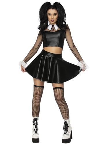 Smiffys Fever Gothic Schulmädchen Kostüm, Oberteil und Rock von Smiffys
