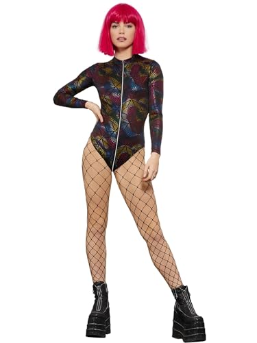 Fever Miss Whiplash Rainbow Print Bodysuit, Zip-Through, (M) von Smiffys