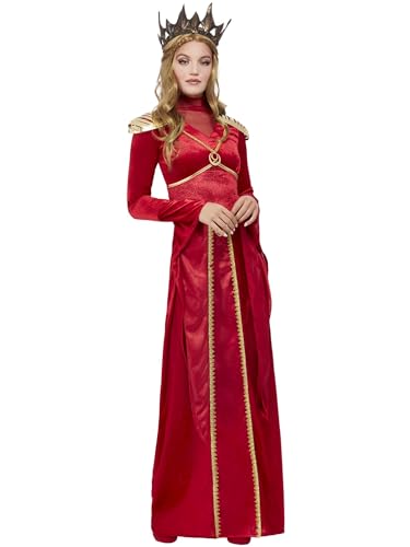 The Red Queen Costume, Gold, Dress & Crown (S) von Smiffys