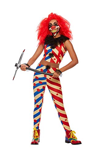 Creepy Clown Costume, Red & Blue, Top, Trousers, Mask & Frills, (M) von Smiffys