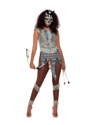 Smiffys Dunkles Ureinwohner-Krieger-Kostüm, Blau, Oberteil, Hose & Maske von Smiffys