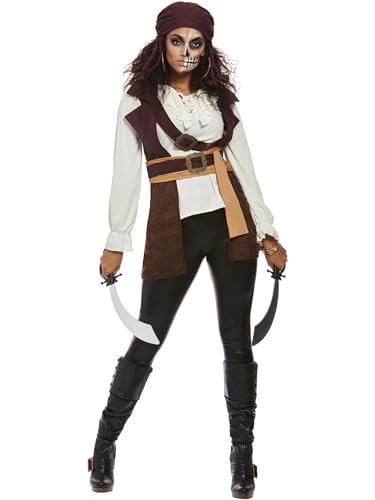 Dark Spirit Pirate Costume, Brown, Top & Hat, (L) von Smiffys