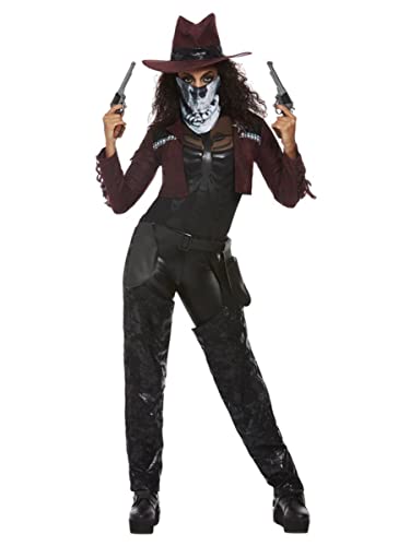 Deluxe Dark Spirit Western Cowgirl Costume, Burgundy, Jacket, Chaps, Hat, Holster & Mask, (L) von Smiffys