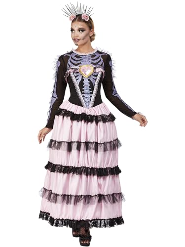 Deluxe Day of the Dead Senorita Costume, Pink, Dress & Headband (S) von Smiffys