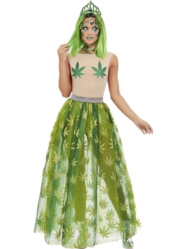 Cannabis Queen Costume, Green, Sheer Bodysuit, Skirt & Tiara, (L) von Smiffys