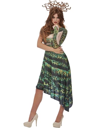 Medusa Costume, Green, Dress & Headband (S) von Smiffys