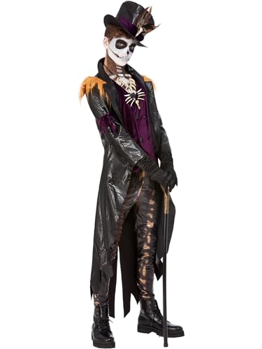 Deluxe Voodoo Witch Doctor Costume, Black & Purple, Jacket, Mock Top, Trousers, Hat & Necklace, (XL) von Smiffys