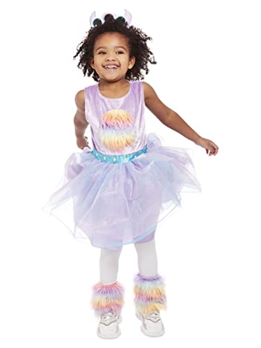 Toddler Cute Monster Costume, Purple, Dress, Leg Warmers & Headband, (T1) von Smiffys
