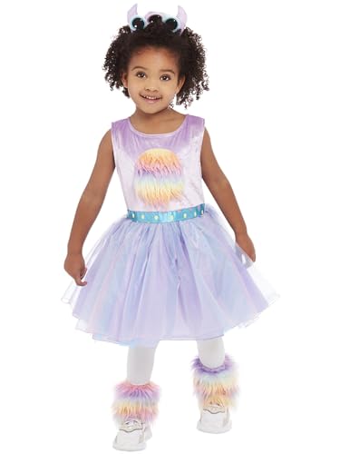 Toddler Cute Monster Costume, Purple, Dress, Leg Warmers & Headband, (T1) von Smiffys