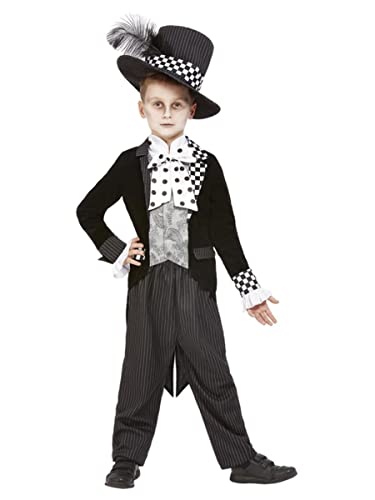 Dark Mad Hatter Costume, Black & White, Jacket, Mock Shirt & Hat, (M) von Smiffys