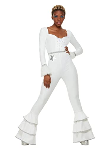 70s Deluxe Glam Costume, White, Ruffled Jumpsuit (XS) von Smiffys