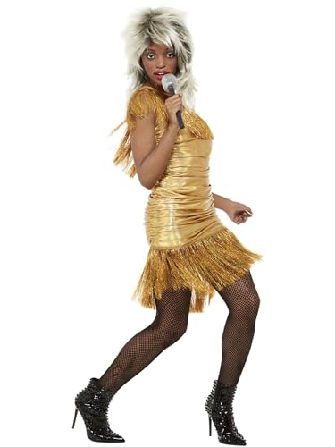 Simply The Best Legend Tina Costume, Gold, Tasselled Dress (S) von Smiffys