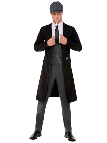Peaky Blinders Shelby Mens Costume, Black & Grey, Jacket, Mock Waistcoat & Shirt, Trousers & Hat, (L) von Smiffys