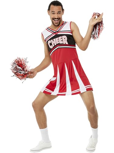 Give Me A...Cheerleader Costume, White & Red, Dress & Pom Poms, (M) von Smiffys