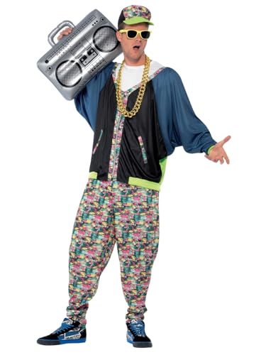 Smiffys 80er Jahre Hip Hop Kostüm, Gemustert, mit Jacke, Hose & Kopfbedeckung, XL von Smiffys