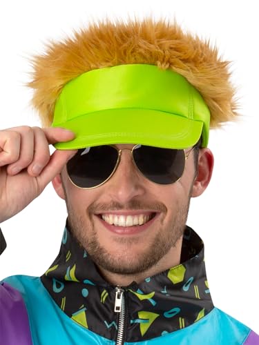 Smiffys 80er Jahre neongrüner Visierhut mit dunkelblondem Haar, 1980er Jahre Fasching, 1980er Jahre Dress Up Hüte Smiffys 80er Jahre neongrüner Visierhut mit dunkelblondem Haar, 1980er Jahre Fasching, 1980er Jahre Dress Up Hüte von Smiffys