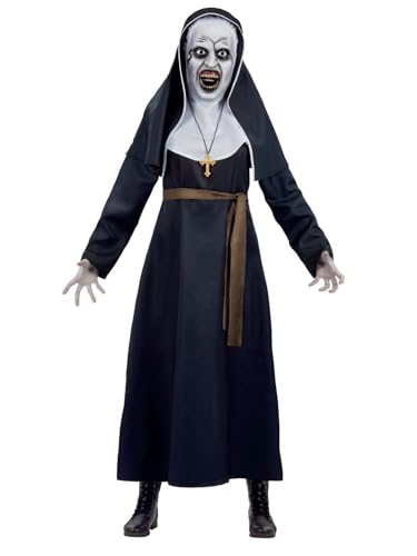 Smiffys The Nun, Valek-Kostüm, Tracht, Kopfbedeckung, Gürtel, Kreuz-Halskette und Maske von Smiffys