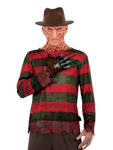 Smiffys A Nightmare On Elm Street, Freddy Krueger, Kostüm, Bedrucktes Oberteil, Handschuh und Mütze von Smiffys