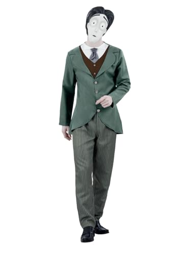 Smiffys Corpse Bride, Victor Van Dort Bräutigam-Kostüm, Jacke mit Hemd und Weste, Krawatte, Hose und Maske von Smiffys