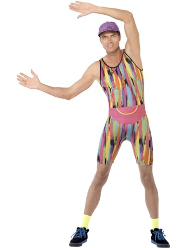 Smiffys Aerobic Lehrer Kostüm, Mehrfarbig, mit Bodysuit, Hut und Hüfttasche, XL von Smiffys