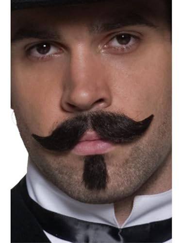 Smiffys Authentische Western Kollektion, Spieler-Schnurrbart, Braun, Gedrehter Schnurrbart und Kleiner Bart, Selbstklebend von Smiffys