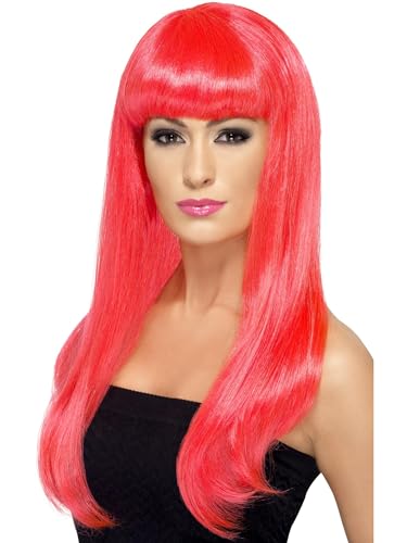 Smiffys Babelicious Perücke, Neon-Rosa, Lang, Glatt mit Pony von Smiffys