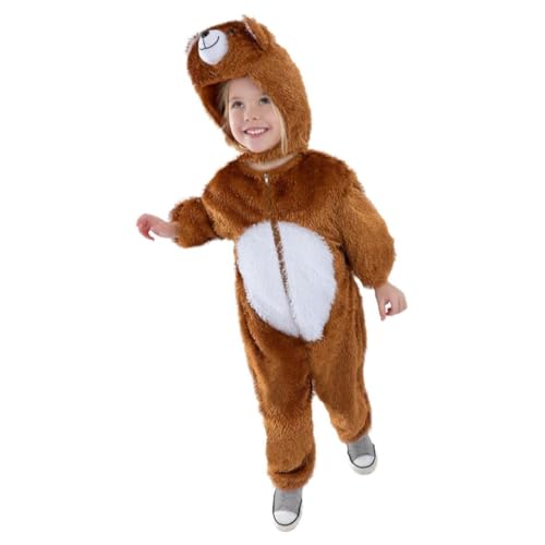 Smiffys Bär Kostüm für Kinder Tier Overall mit Kapuze Kind Uni Fasching Weich Braunbär Kostüm Halloween Outfit für Jungen Mädchen Tier Cosplay für Party Buchtag Fun Kostüm von Smiffys