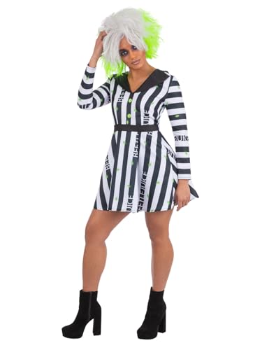 Smiffys Beetlejuice Damen Kleid Kostüm Damen Schwarz und Weiß Gestreift Halloween Verkleidung Outfit Lizenzierte Geisterfigur Klein von Smiffys