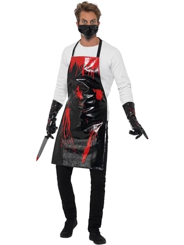 Smiffys Blutiger Chirurg / Metzger Set, Schwarz & Rot, mit Schürze, Handschuhen & Maske Smiffys Blutiger Chirurg / Metzger Set, Schwarz & Rot, mit Schürze, Handschuhen & Maske von Smiffys
