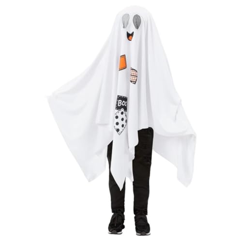 Smiffys Boo Ghost Kostüm Kapuzenponcho mit internem Stirnband Halloween Kind Verkleidung Geist Dress Up Kostüme von Smiffys