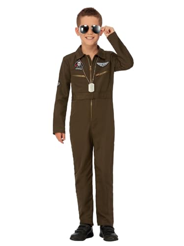 Smiffys Top Gun Maverick Aviator Kostüm für Jungen, grün, mit Overall und veränderbaren Namensschildern Smiffys Top Gun Maverick Aviator Kostüm für Jungen, grün, mit Overall und veränderbaren Namensschildern von Smiffys