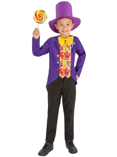 Smiffys Candy-Man-Kostüm, mit Mock-Jacke mit 3D-Fliege und Zylinder von Smiffys
