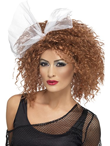 Smiffys Damen 80er Jahre Lockige Perücke mit Schleife, 80er Wild Child Perücke, Braun, One Size, 22141 Smiffys Damen 80er Jahre Lockige Perücke mit Schleife, 80er Wild Child Perücke, Braun, One Size, 22141 von Smiffys