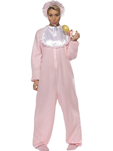Smiffys Damen Baby Kostüm, Jumpsuit, Haube und Lätzchen, Größe: One Size, 28601, Rosa von Smiffys