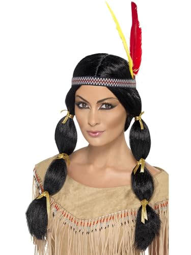 Smiffys Indianerin Perücke von amerikanischen Ureinwohnnern inspiriert, schwarz mit Zöpfen und Stirnband Smiffys Indianerin Perücke von amerikanischen Ureinwohnnern inspiriert, schwarz mit Zöpfen und Stirnband von Smiffys