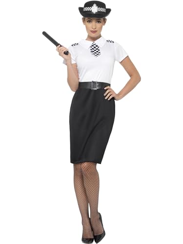 Smiffys 45506XS - Damen Britisches Polizei Kostüm, Kleid, Hut, Gürtel und Schlagstock, Größe: 32-34, schwarz von Smiffys