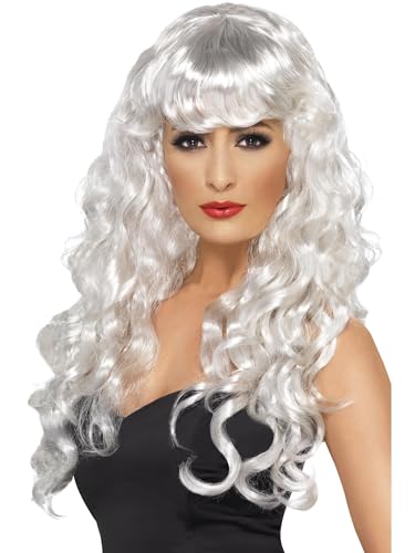 Smiffys Damen Lange und Gelockte Perücke mit Pony, Sirene Perücke, Weiß, One Size, 42269 Smiffys Damen Lange und Gelockte Perücke mit Pony, Sirene Perücke, Weiß, One Size, 42269 von Smiffys