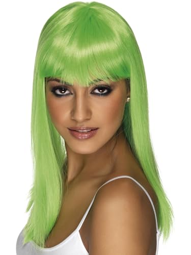 Smiffys Damen Lange und Glatte Perücke mit Pony, Glamourama Perücke, Neon Grün, One Size, 42159 Smiffys Damen Lange und Glatte Perücke mit Pony, Glamourama Perücke, Neon Grün, One Size, 42159 von Smiffys