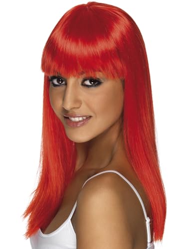 Smiffys Damen Lange und Glatte Perücke mit Pony, Glamourama Perücke, Neon Rot, One Size, 42163 Smiffys Damen Lange und Glatte Perücke mit Pony, Glamourama Perücke, Neon Rot, One Size, 42163 von Smiffys