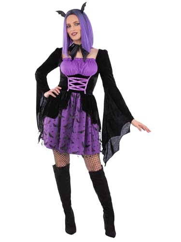 Smiffys Damen Lila Cosplay Vampirin Kostüm mit Kleid und Stirnband Frauen Gothic Vampir Halloween Verkleidung Outfit XS von Smiffys