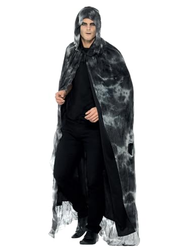 Smiffys Deluxe verzauberter, abgenutzter Umhang, Schwarz & Grau, Batikmuster von Smiffys