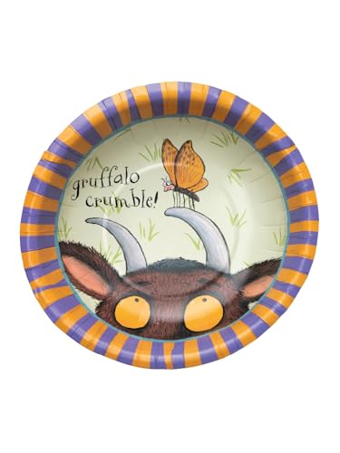 Smiffys Die Grüffelo-Geschirr-Partyschalen x8, 16,5 cm Durchmesser, offizielle Grüffelo-Lizenzschalen mit gestreiftem Rand und klassischen Zitaten, perfekt für Motto-Partys, Geburtstagsfeiern oder von Smiffys