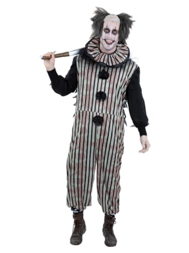 Smiffys Dunkles Vintage-Clown-Kostüm mit Overall und Hals-Rüschen, Halloween-Kostüm für Erwachsene, Halloween-Kostüme von Smiffys